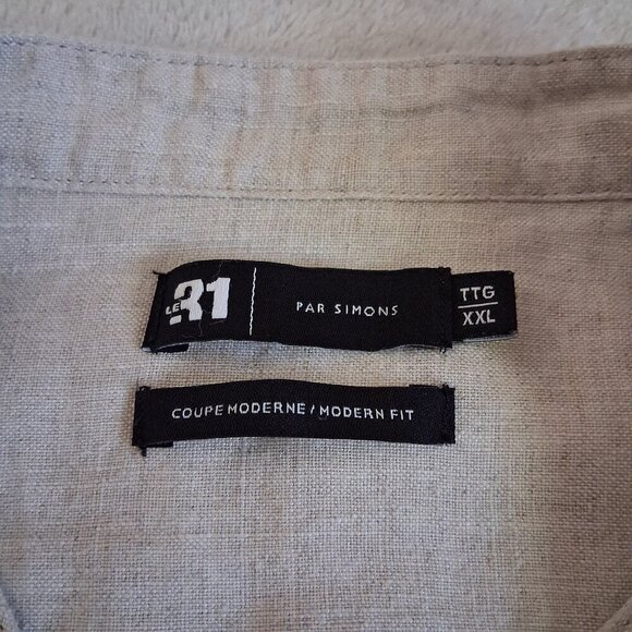 Le 31 Par Simons Men's XXL Oatmeal Mandarin Collar Button Down 100% Linen Shirt - Picture 5 of 14
